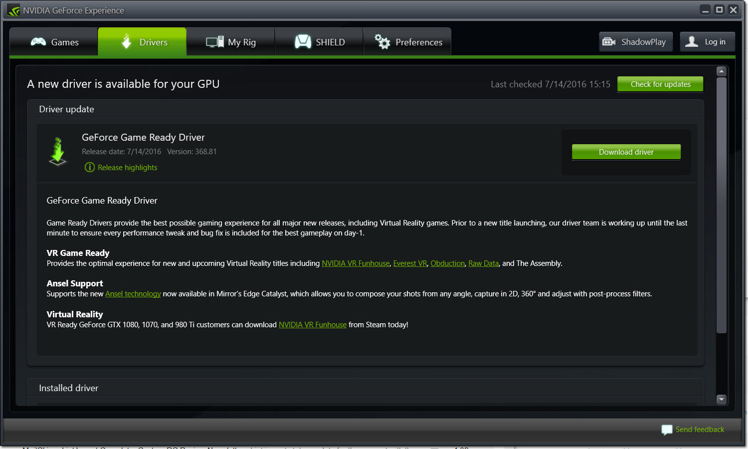 geforce game ready driver